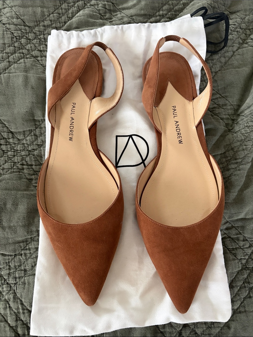 Paul Andrew Brown Suede Pointed-Toe Slingback Flats